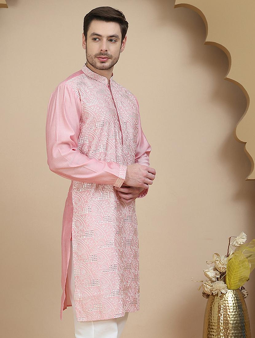 men embroidered mandarin neck long kurta - 21943625 - Standard Image - 1
