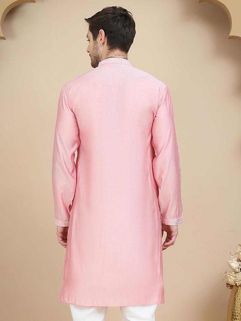 men embroidered mandarin neck long kurta - 21943625 - Standard Image - 4