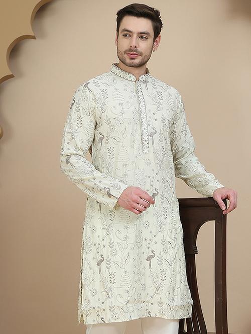 men embroidered mandarin neck long kurta - 21943628 - Standard Image - 0