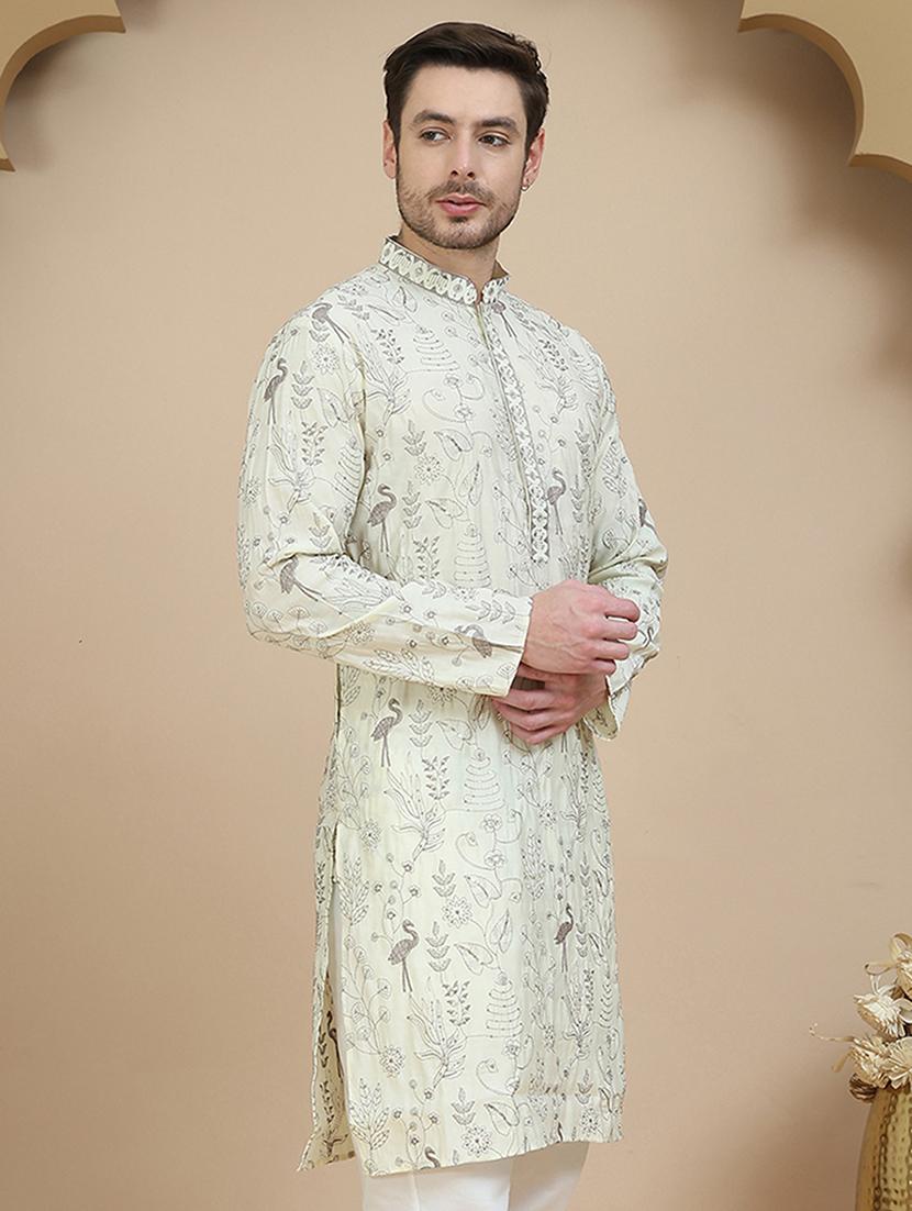 men embroidered mandarin neck long kurta - 21943628 - Standard Image - 1