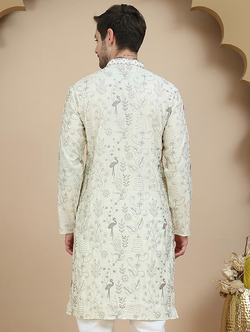 men embroidered mandarin neck long kurta - 21943628 - Standard Image - 4