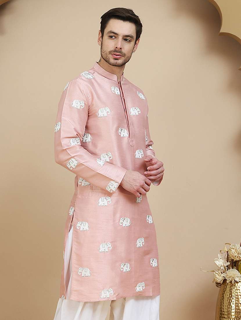 men embroidered mandarin neck long kurta - 21943629 -  Standard Image - 1