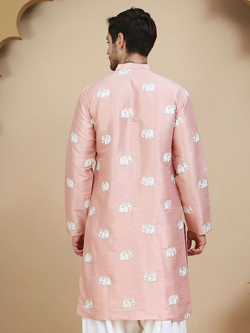men embroidered mandarin neck long kurta - 21943629 -  Standard Image - 4