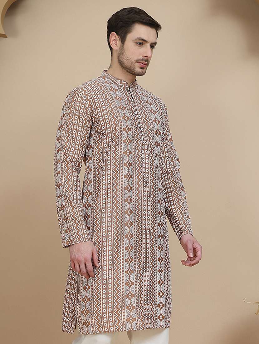 men embroidered mandarin neck long kurta - 21943631 -  Standard Image - 1