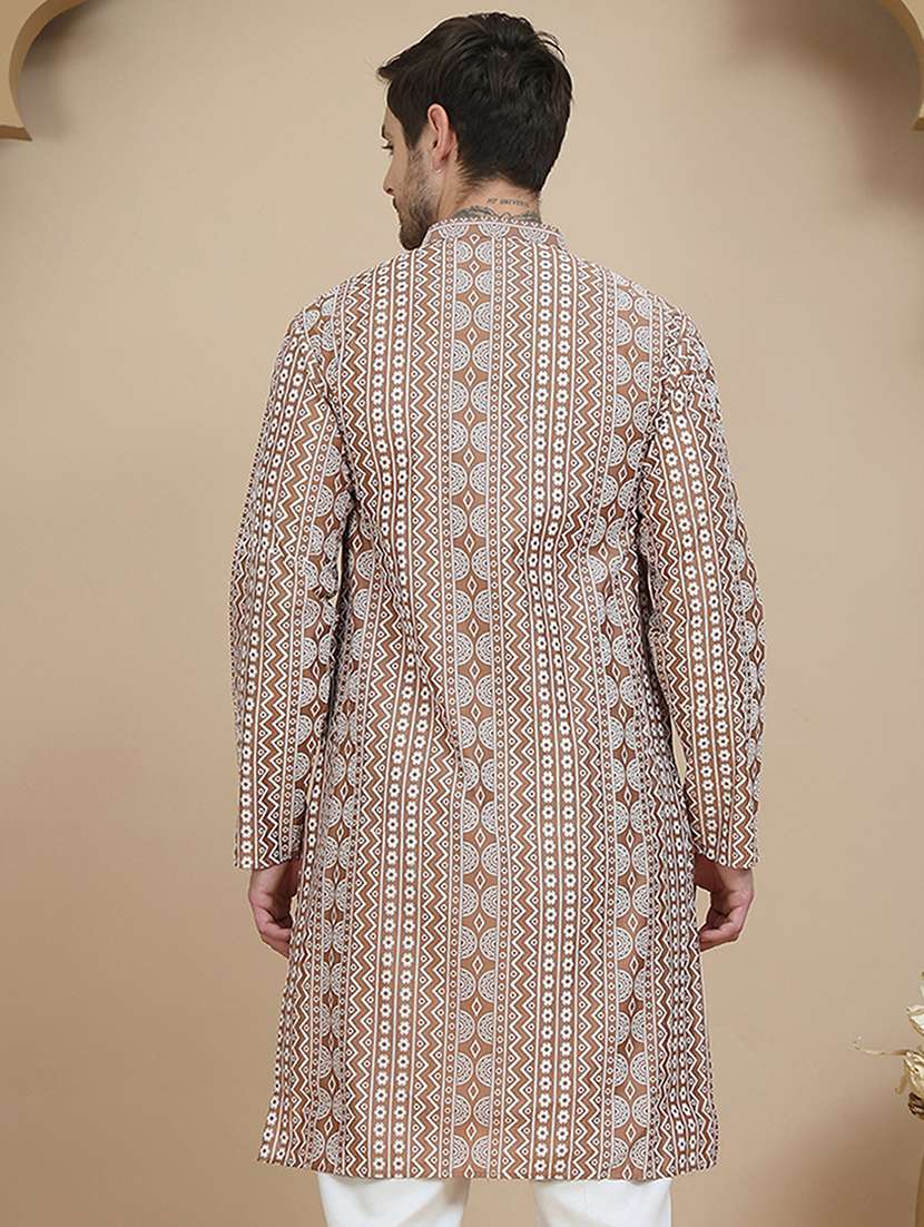 men embroidered mandarin neck long kurta - 21943631 - Standard Image - 4
