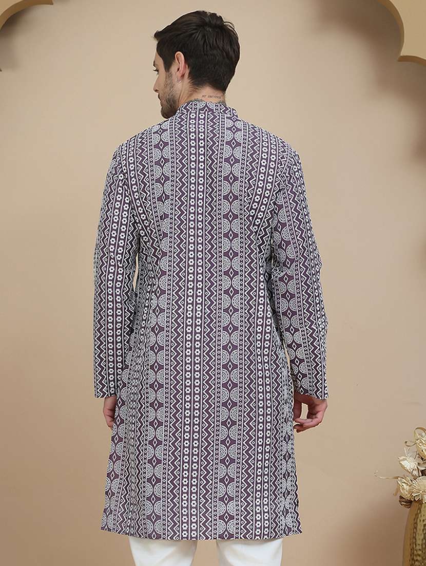 men embroidered mandarin neck long kurta - 21943632 - Standard Image - 4