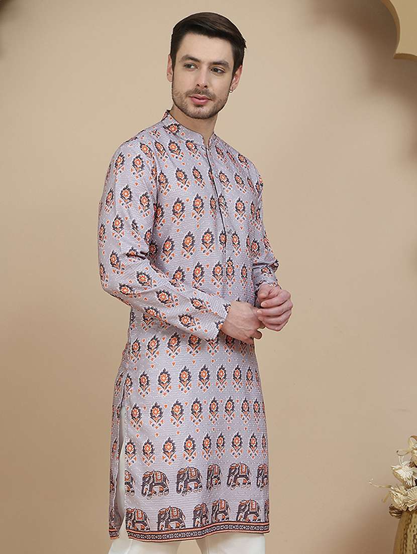 men floral mandarin neck long kurta - 21943635 -  Standard Image - 1