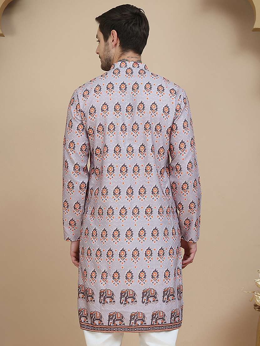 men floral mandarin neck long kurta - 21943635 -  Standard Image - 4