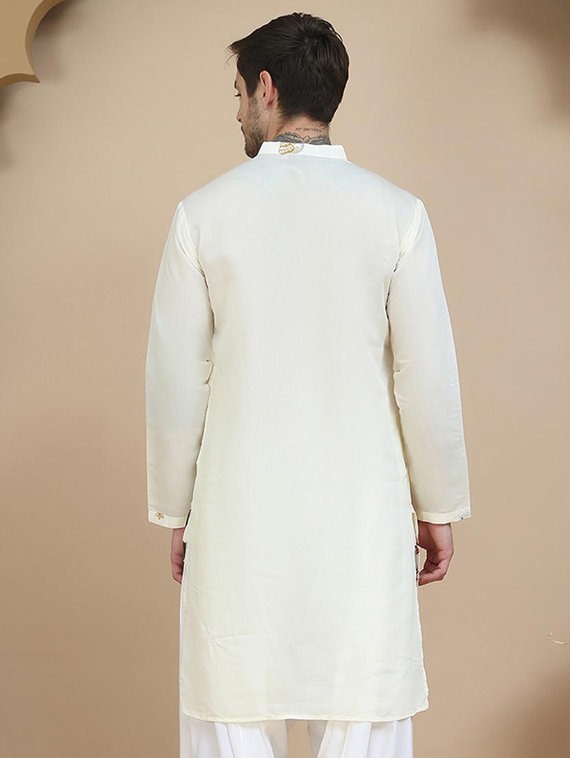 men embroidered mandarin neck long kurta - 21943638 - Standard Image - 4