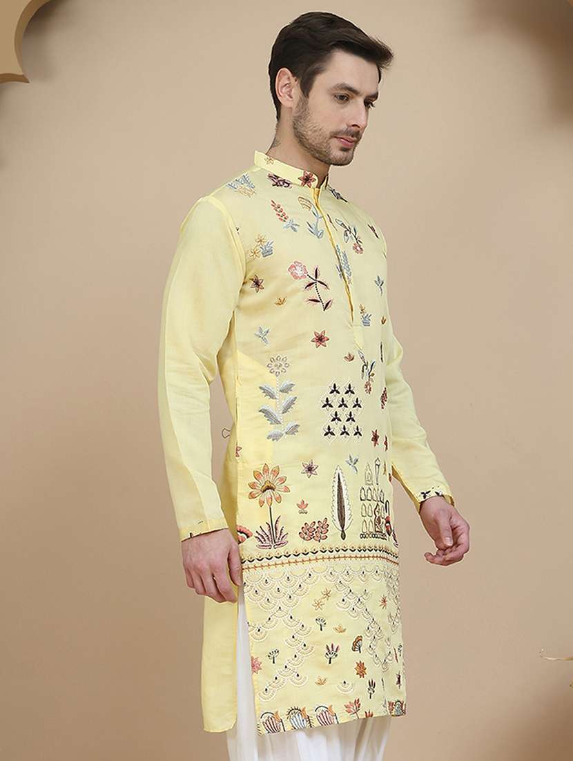 men embroidered mandarin neck long kurta - 21943639 -  Standard Image - 1