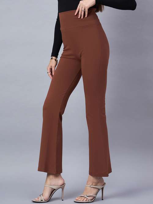 women solid high rise bootcut trouser
