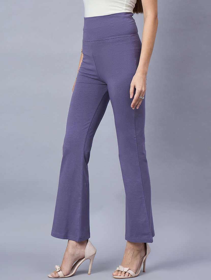 women solid high rise bootcut trouser
