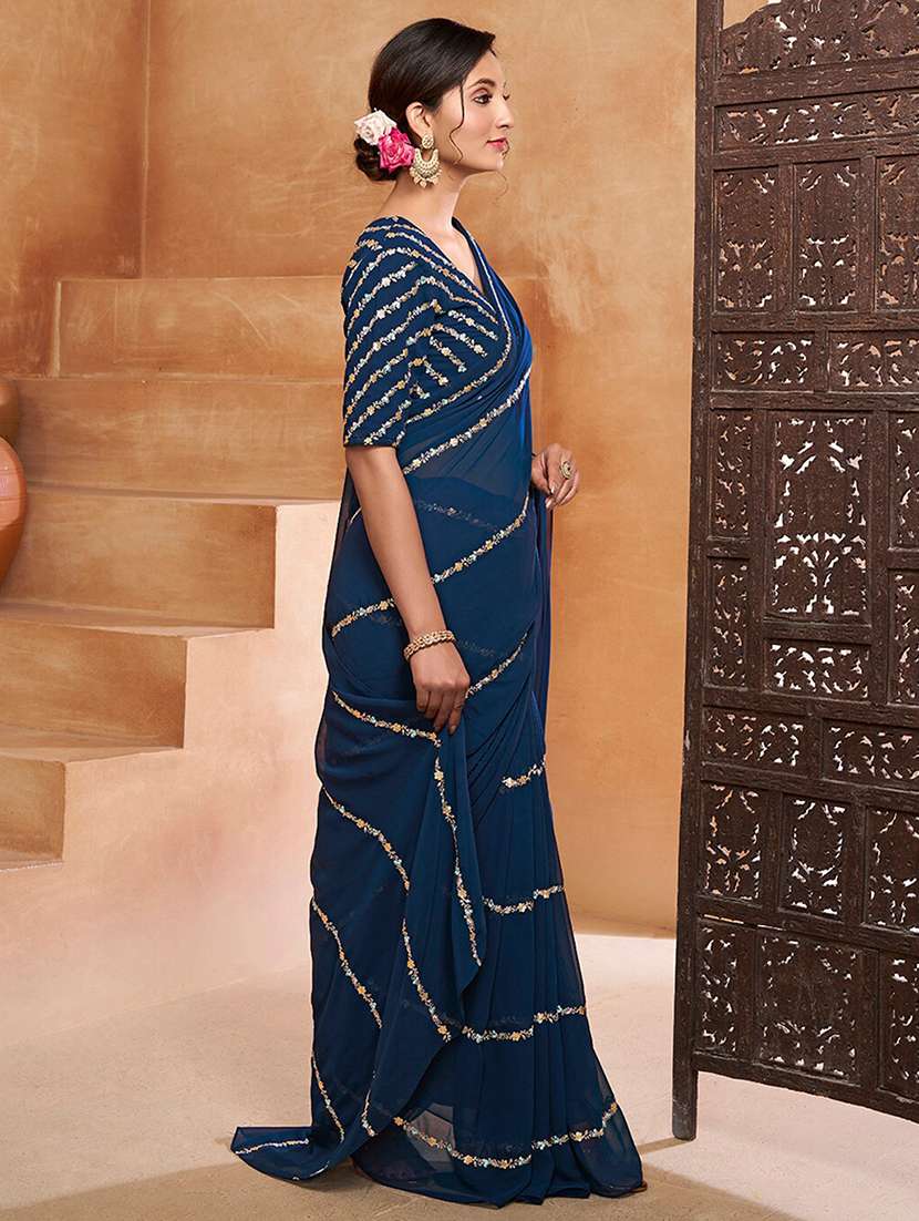 women blue embroidered saree with blouse - 21943645 -  Standard Image - 1