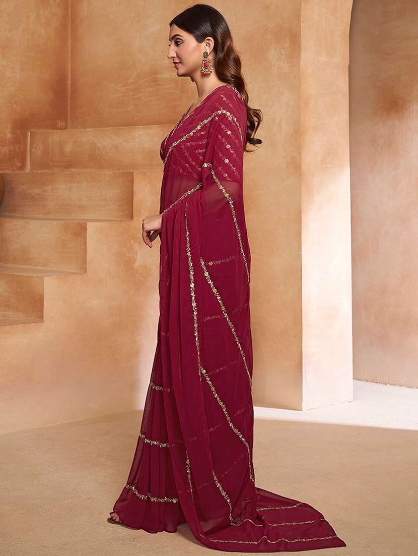 women maroon embroidered saree with blouse - 21943646 -  Standard Image - 1
