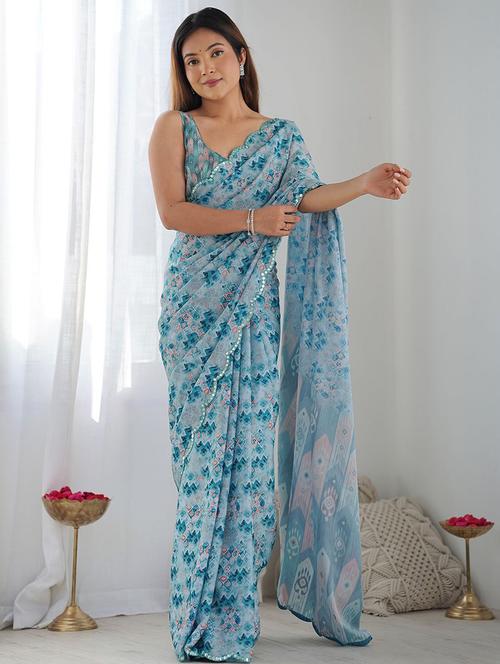 women printed casual wear saree with blouse - 21943651 -  Standard Image - 0