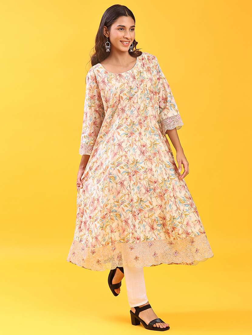 women three quarter sleeve flared kurta - 21943660 -  Standard Image - 1