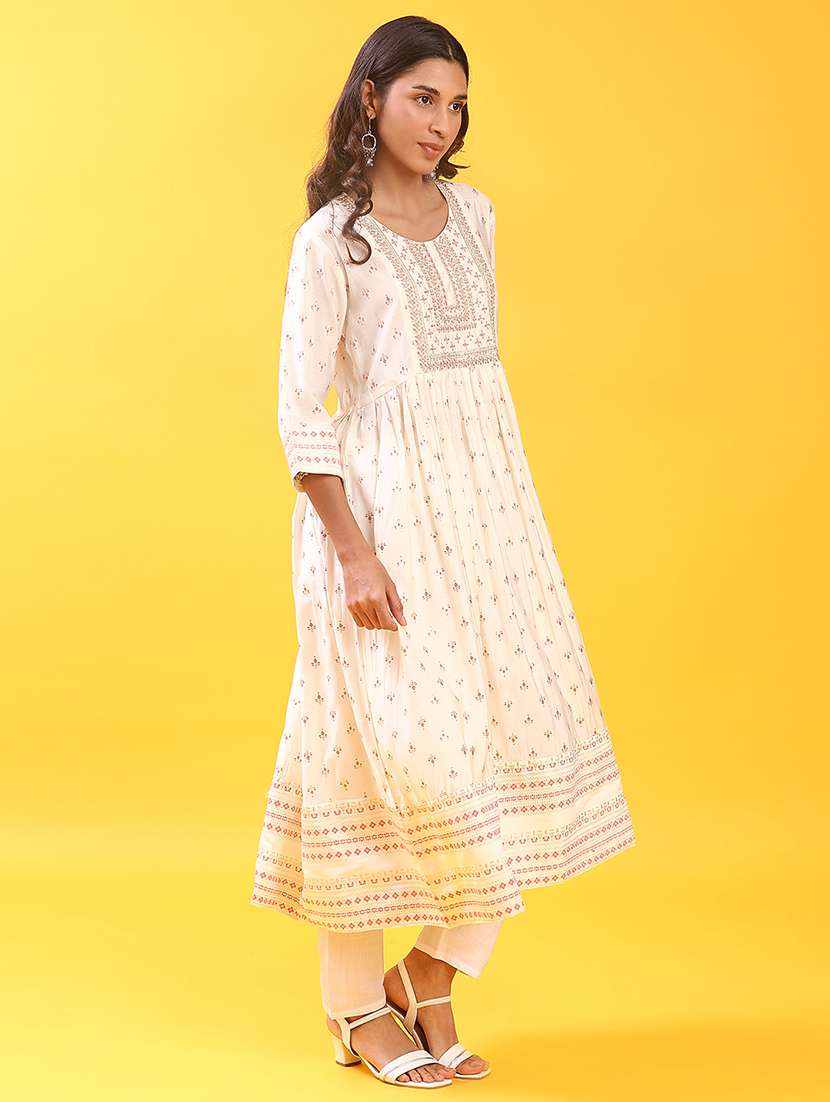 women three quarter sleeve flaredkurta - 21943689 -  Standard Image - 1