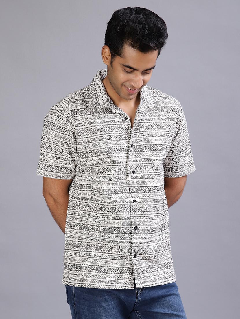 men printed collared short sleeve regular fit shirt - 21943729 - Standard Image - 1
