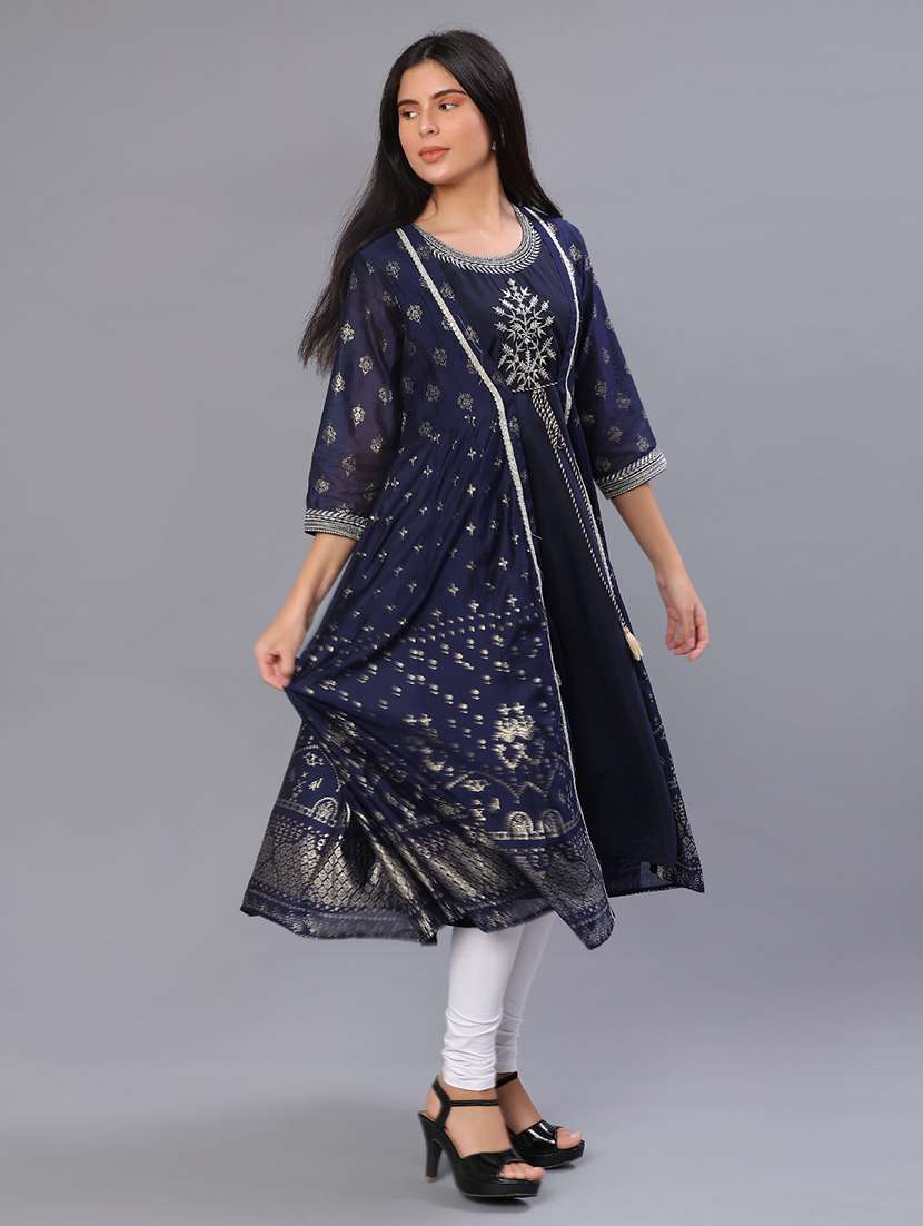 women printed three quarter sleeve layered kurta - 21943811 -  Standard Image - 1