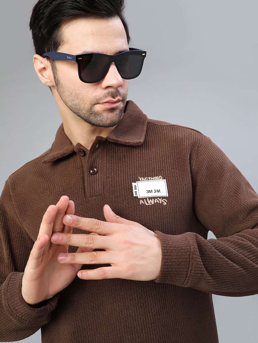 men solid long sleeve polo sweatshirt - 21943818 -  Standard Image - 4