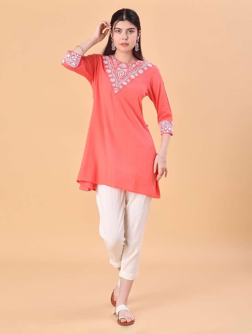 women embroidered three quarter sleeve kurti - 21943867 -  Standard Image - 4