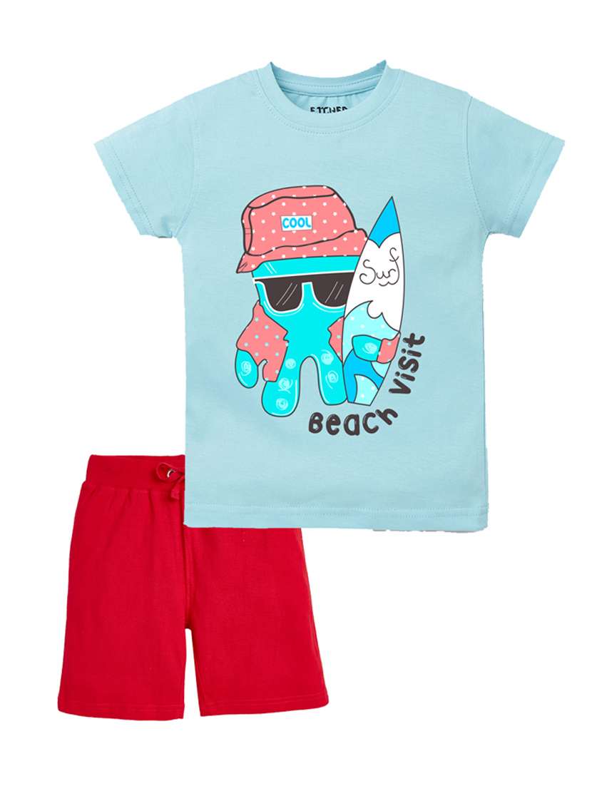 boys printed t-shirt & shorts casual wear set