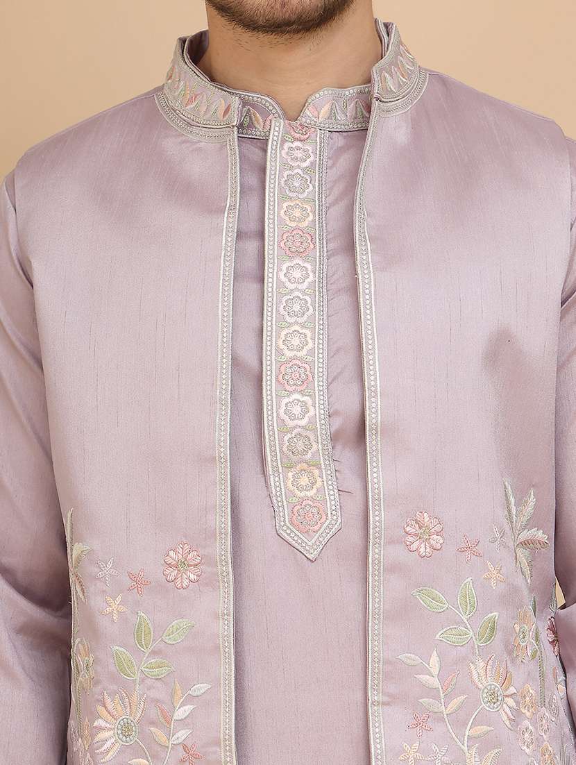 men mandarin neck kurta pyjama with jacket ethnic wear set - 21944461 -  Standard Image - 4