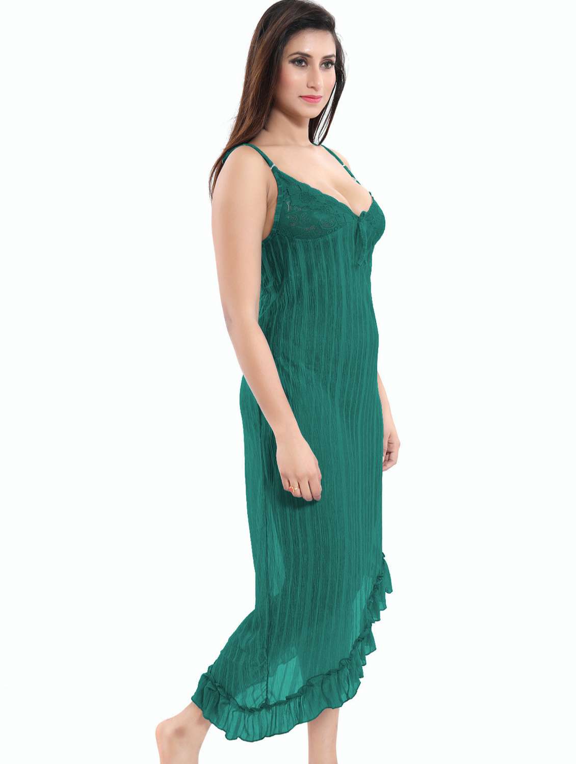 women solid shoulder strap lace babydoll - 21944476 -  Standard Image - 1