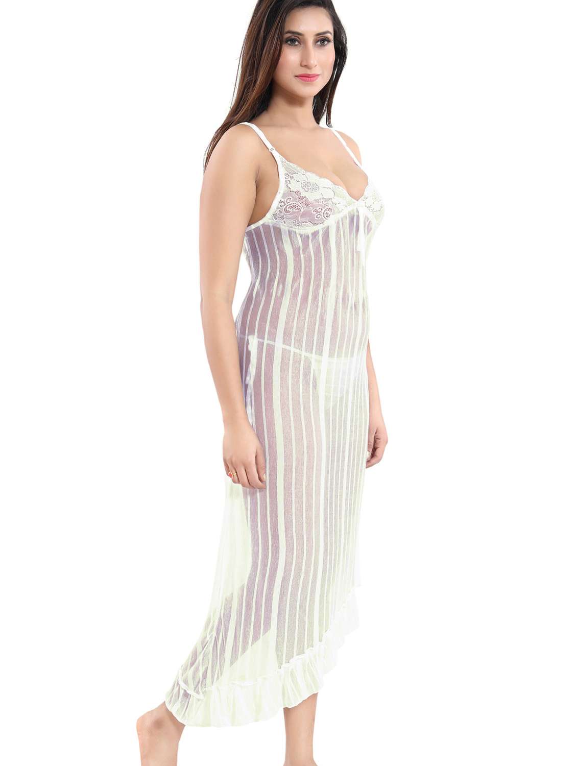 women solid shoulder strap lace babydoll - 21944477 -  Standard Image - 1