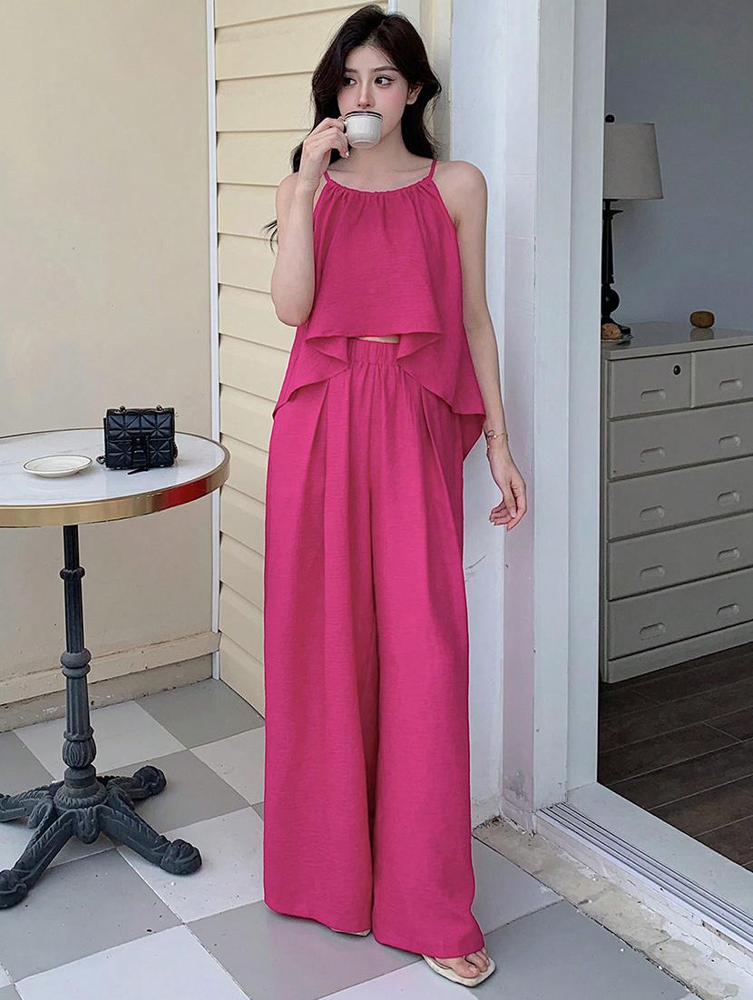 women solid top and trouser co-ord set - 21944485 - Standard Image - 1