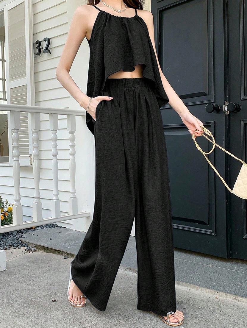 women solid top and trouser co-ord set - 21944486 - Standard Image - 4