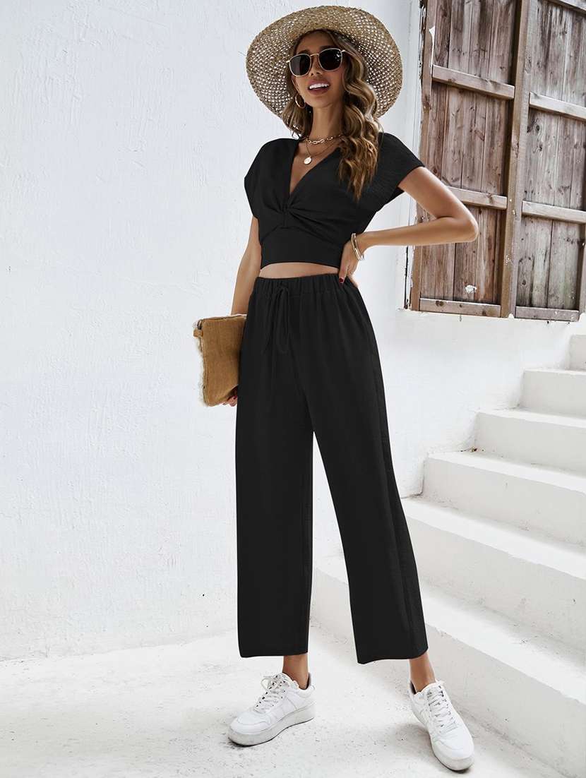 women solid top and trouser co-ord set