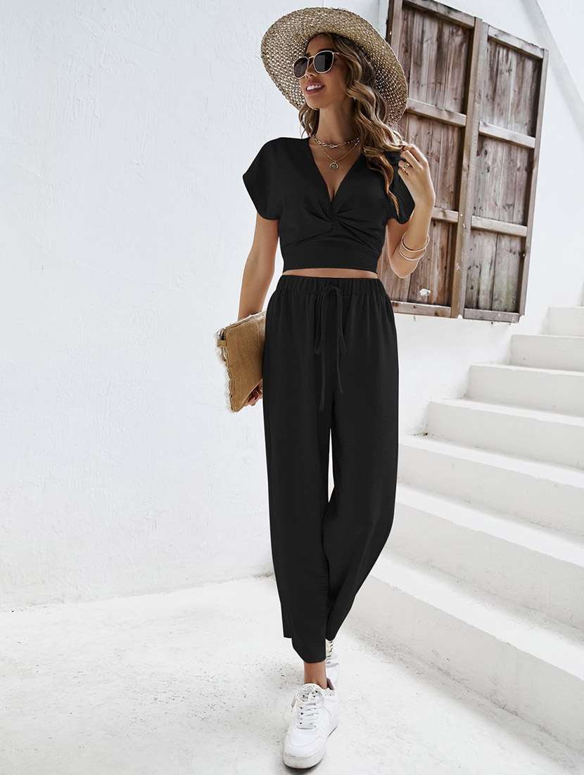 women solid top and trouser co-ord set - 21944492 - Standard Image - 1