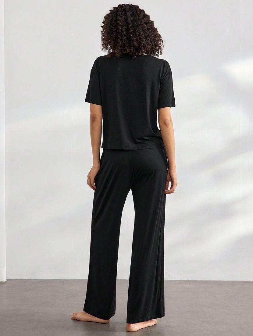 women solid top and trouser co-ord set - 21944495 - Standard Image - 1