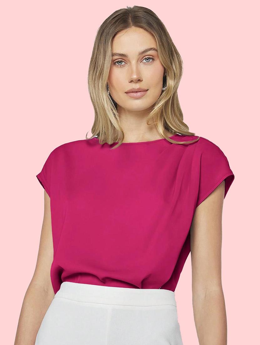 women pink solid short sleeve regular top - 21944525 - Zoom Image - 0
