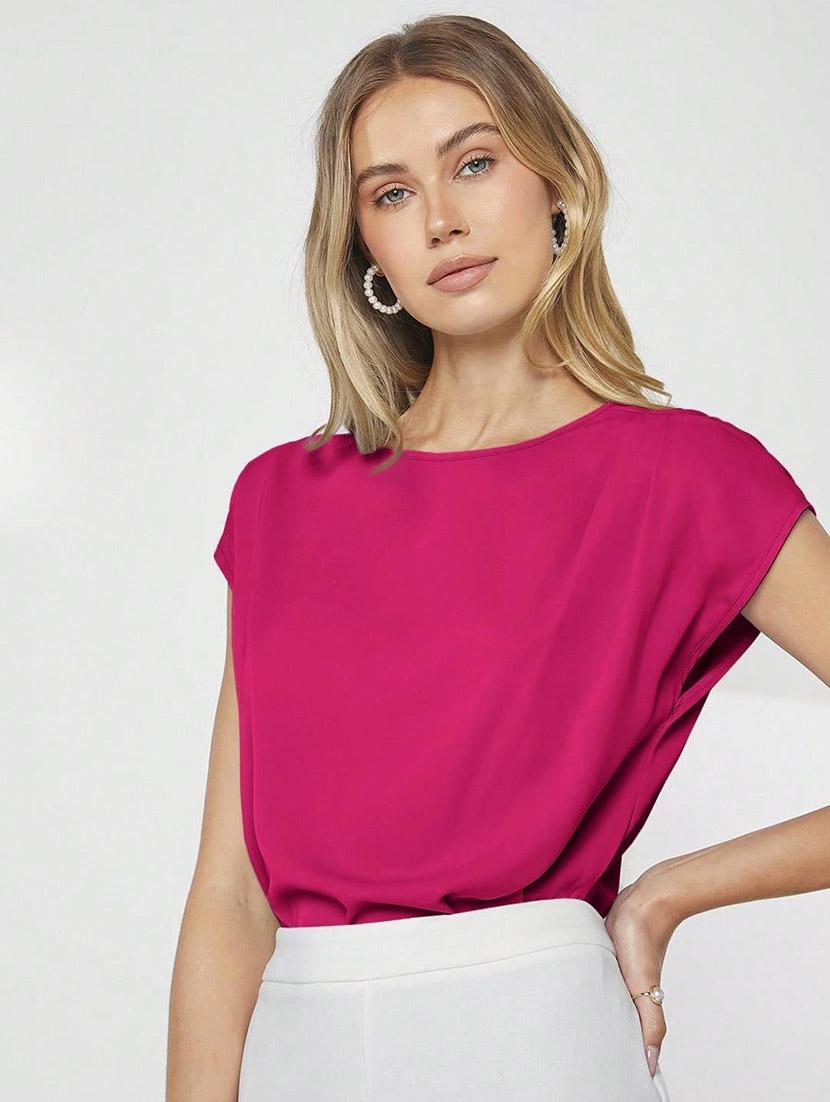 women pink solid short sleeve regular top - 21944525 - Standard Image - 1