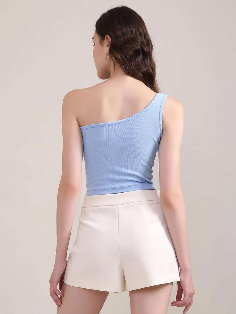 women solid single shoulder crop top - 21944534 -  Standard Image - 1