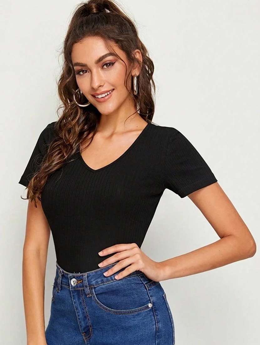 black cotton blend regular top - 21944583 -  Standard Image - 1