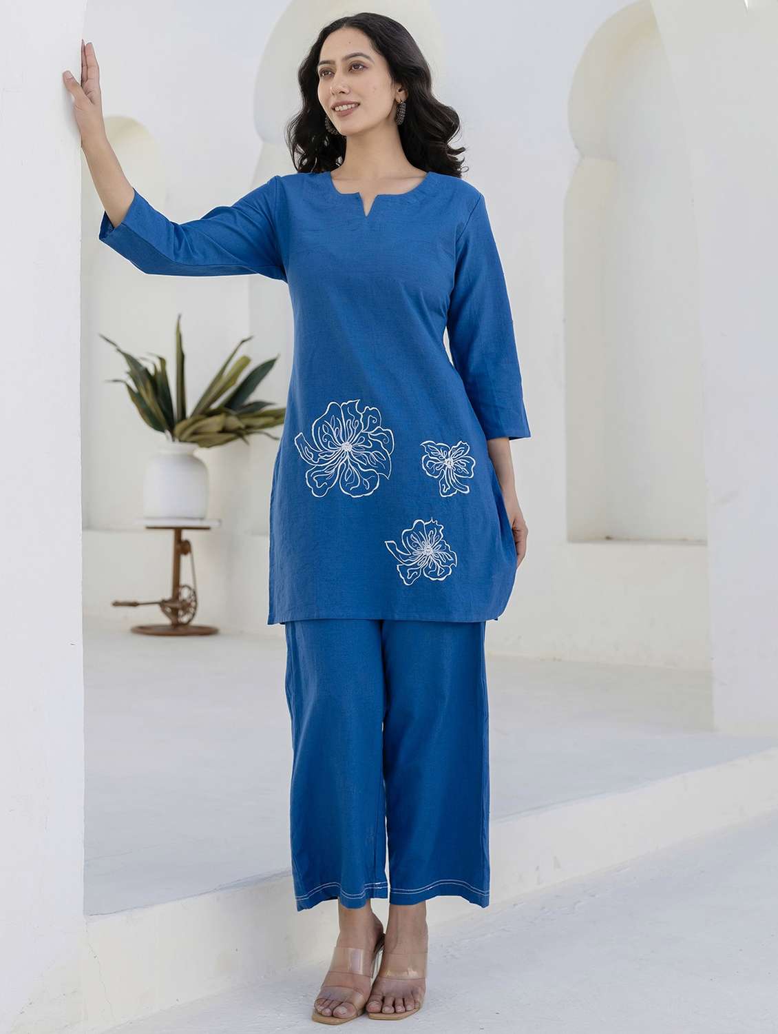women three quarter sleeve ethnic co-ord set