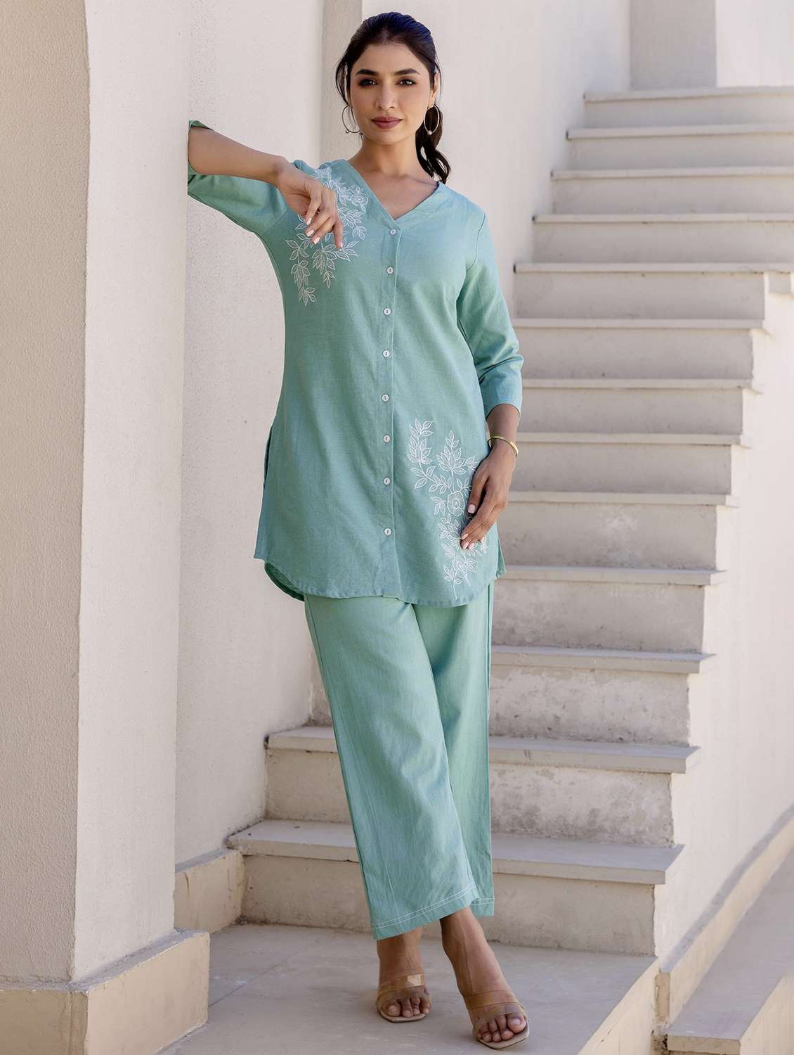 women three quarter sleeve ethnic co-ord set - 21944699 -  Standard Image - 4