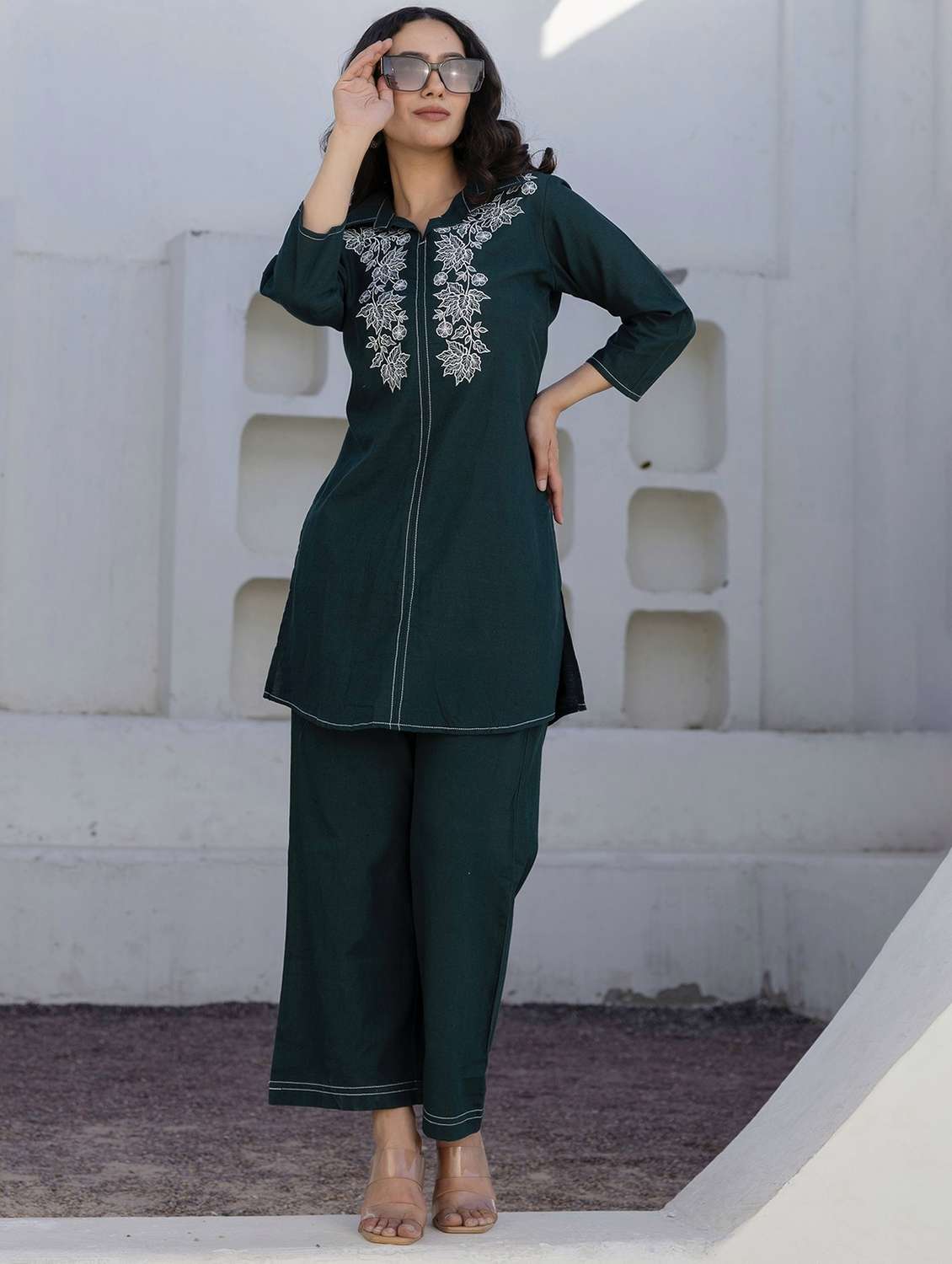 women three quarter sleeve ethnic co-ord set