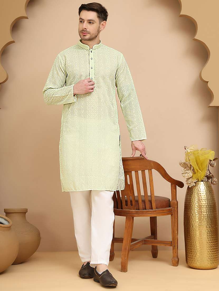 men mandarin neck kurta pyjama ethnic wear set