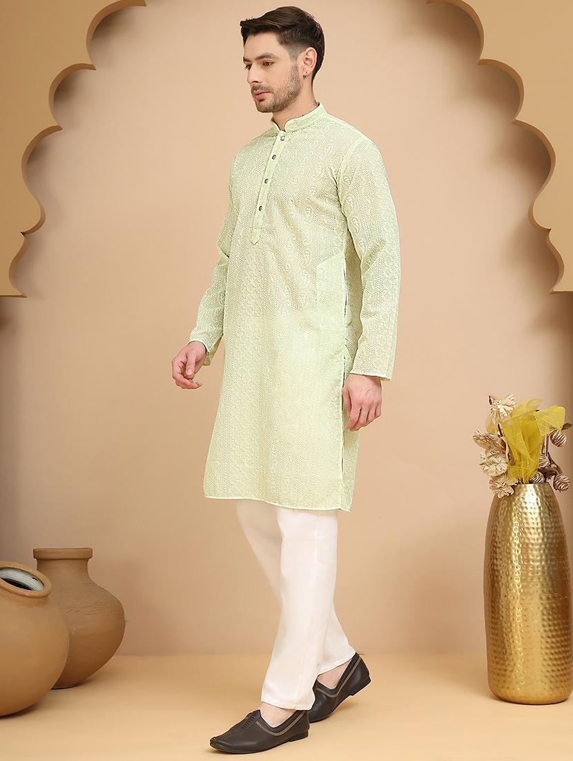 men mandarin neck kurta pyjama ethnic wear set - 21944753 - Standard Image - 1