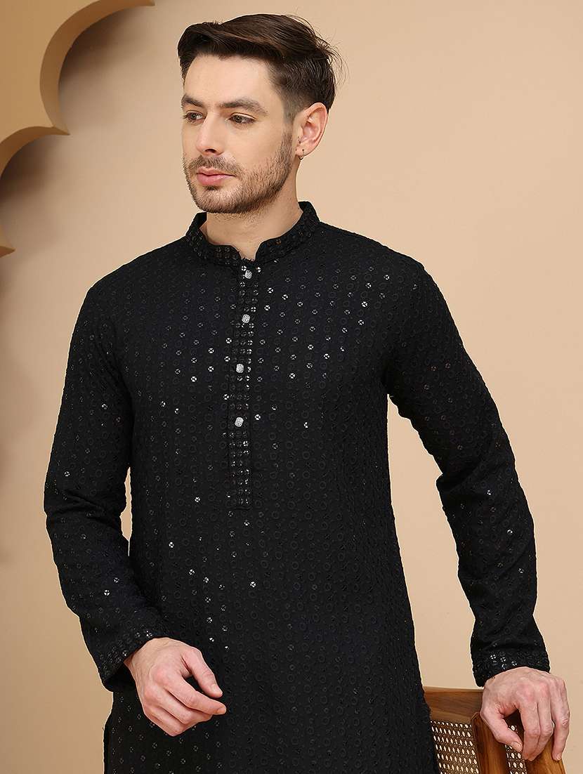 men mandarin neck kurta pyjama ethnic wear set - 21944755 -  Standard Image - 4