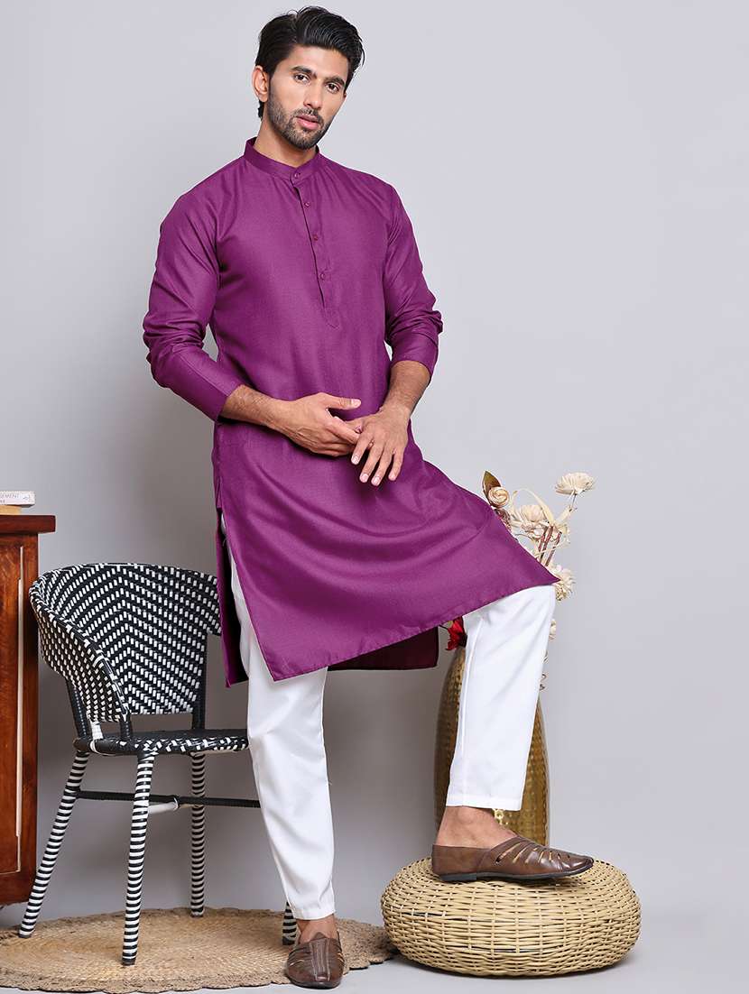 men mandarin neck kurta pyjama ethnic wear set
