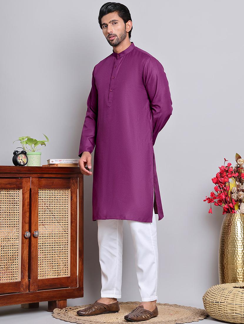 men mandarin neck kurta pyjama ethnic wear set - 21944759 - Standard Image - 1