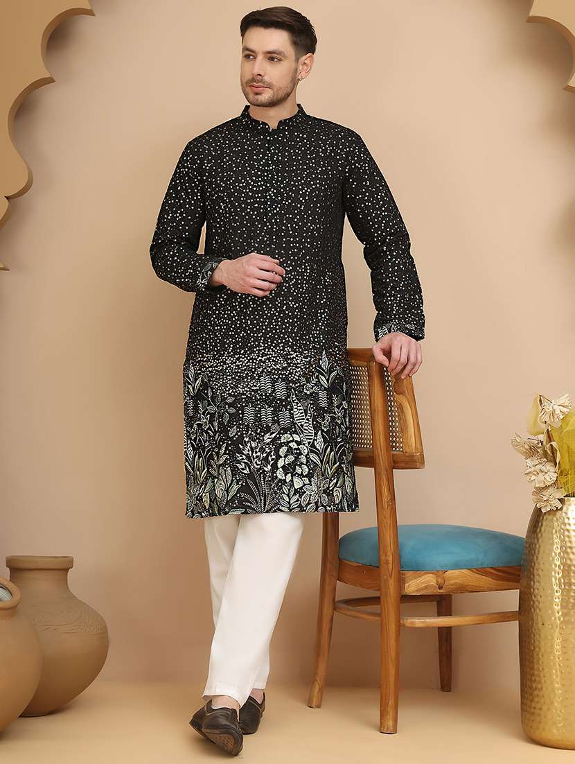 men mandarin neck kurta pyjama ethnic wear set