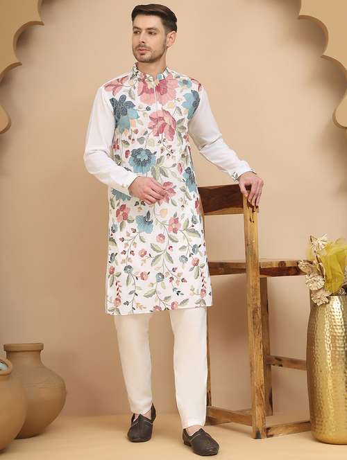 men mandarin neck kurta pyjama ethnic wear set - 21944762 -  Standard Image - 0