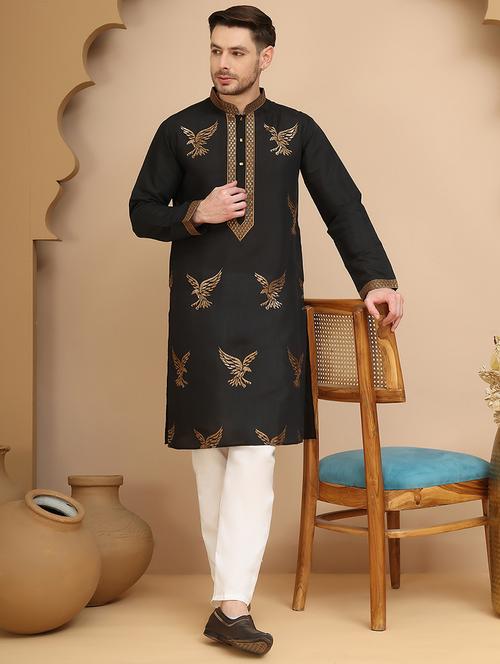 men mandarin neck kurta pyjama ethnic wear set - 21944763 - Standard Image - 0