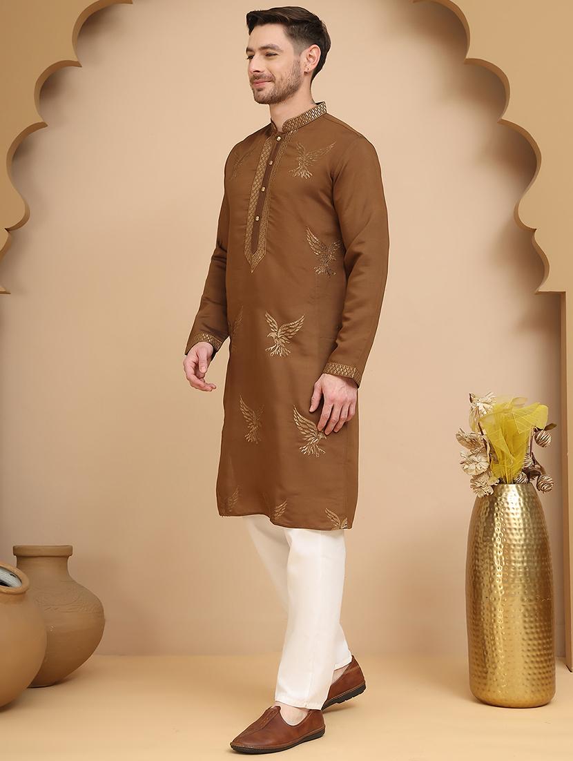men mandarin neck kurta pyjama ethnic wear set - 21944764 - Standard Image - 1